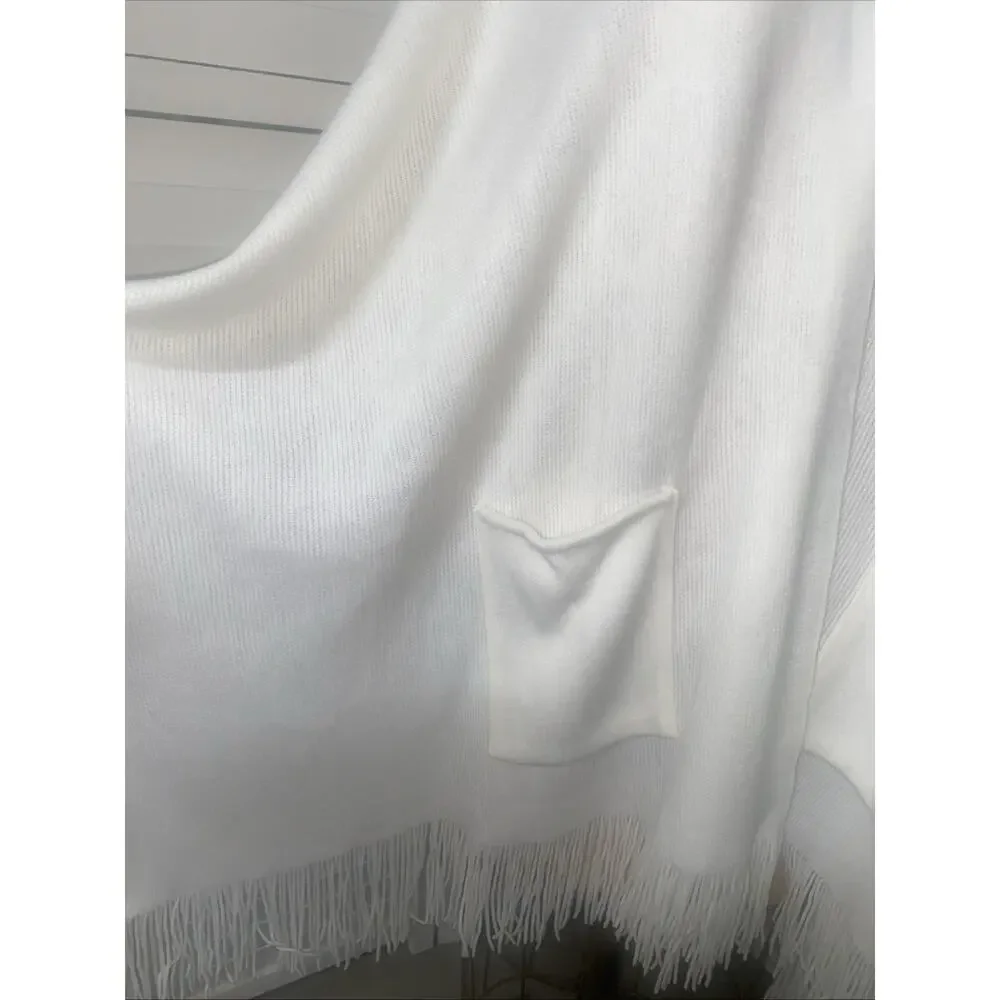 Mixit Women’s Off White Acrylic Shawl One Size Fringes Pocket